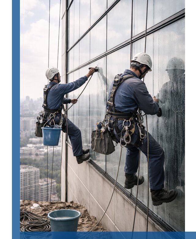 Профессиональная мойка фасадных окон альпинистами в Донецке