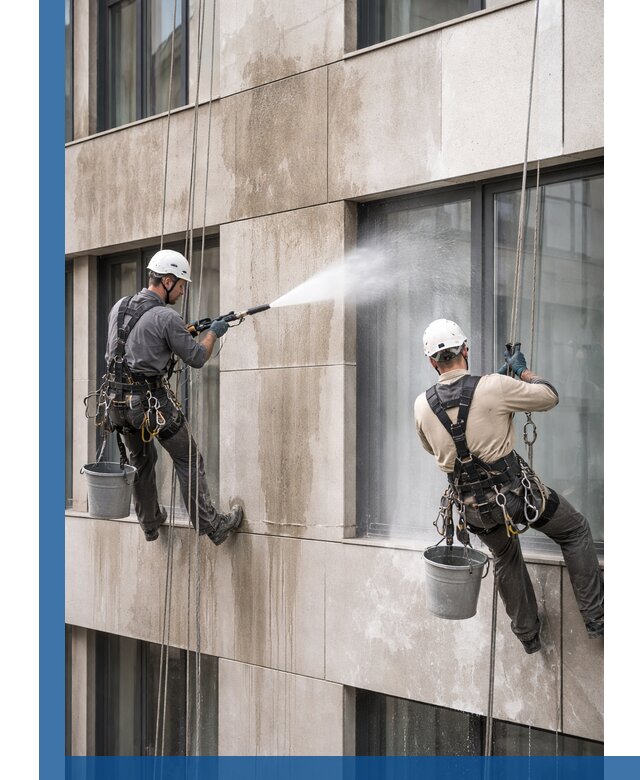 Послестроительная мойка фасада промышленным альпинизмом в Донецке