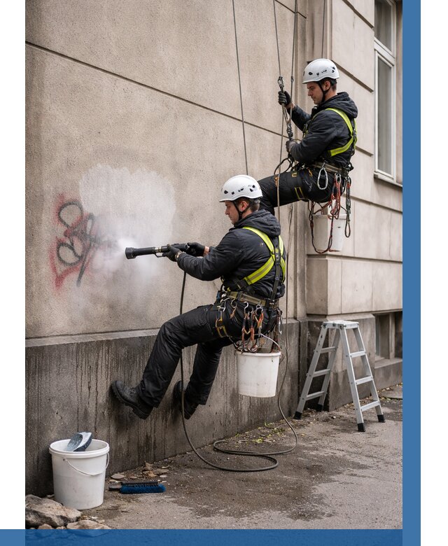 Удаление граффити с фасада в Донецке от 4927 р. | ВЫСОТНИК-Днк