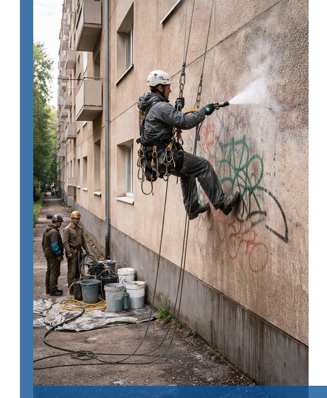 Удаление граффити с фасада в Донецке без следов и повреждений