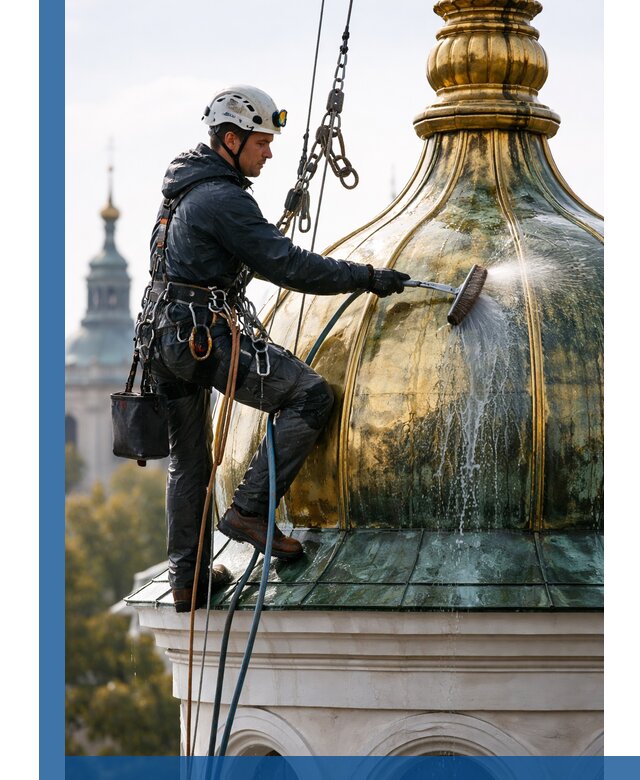 Профессиональная мойка куполов и шпилей высотными альпинистами в Донецке