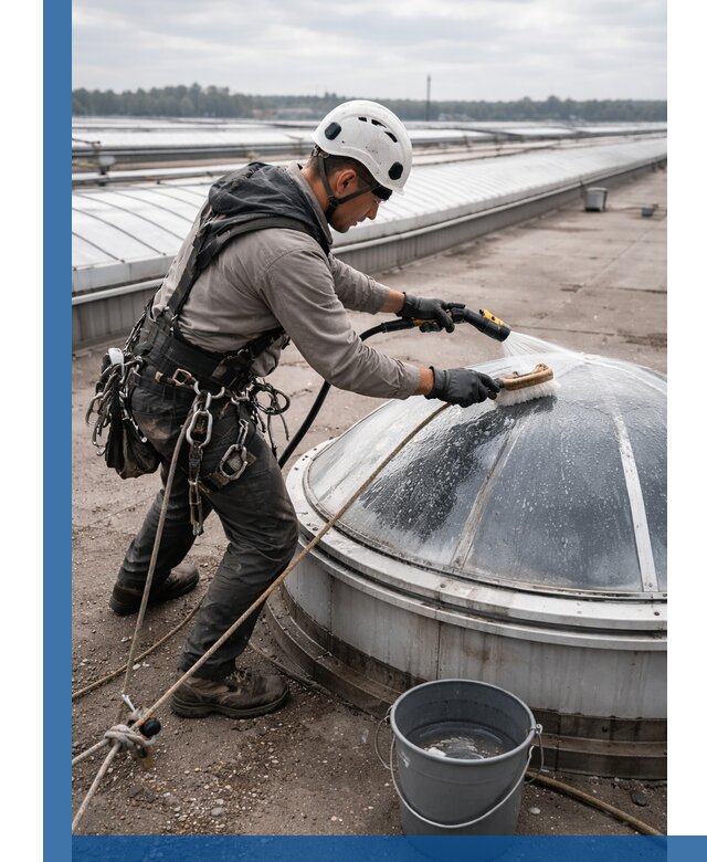 Мойка зенитных фонарей на кровле для промышленных объектов в Донецке