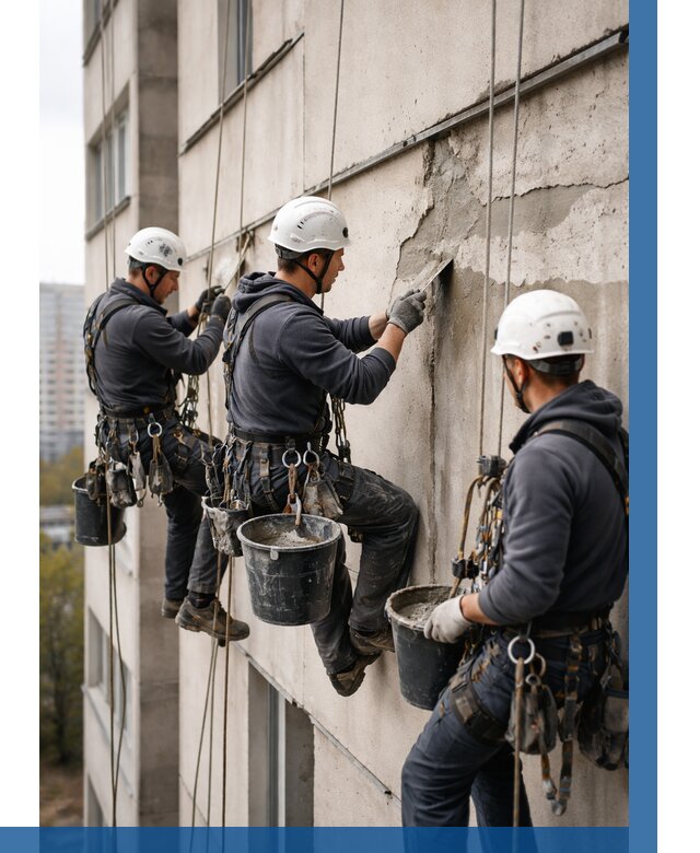 Ремонт бетонных элементов фасада в Донецке от 2737 р. | ВЫСОТНИК-Днк