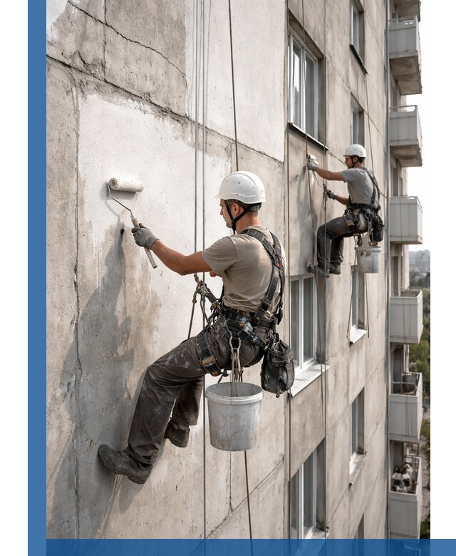 Покраска бетонного фасада в Донецке для жилых и промышленных объектов