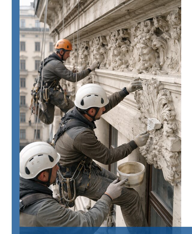 Реставрация фасадной лепнины с высотными работами в Донецке