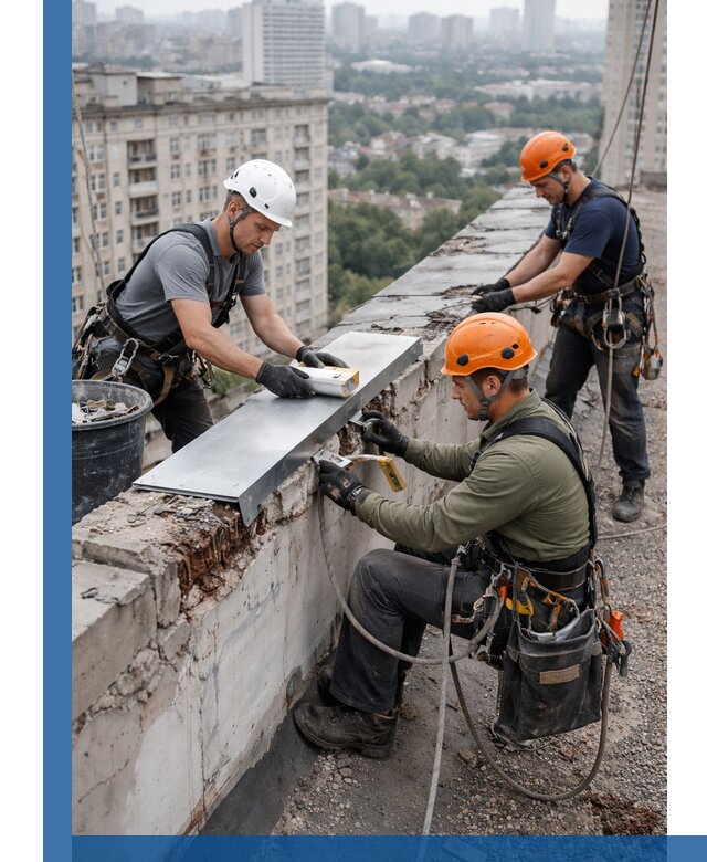 Ремонт парапета на кровле в Донецке, высотные работы с гарантией