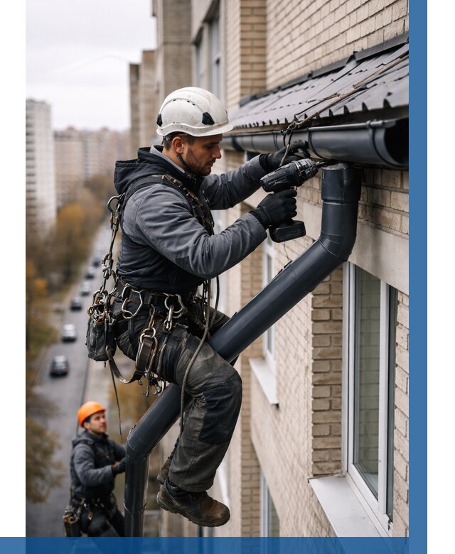 Монтаж водосточной системы на здании в Донецке от 5474 р. | ВЫСОТНИК-Днк