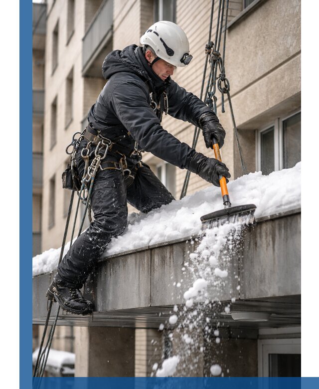 Очистка козырьков от снега в Донецке круглогодично безопасно