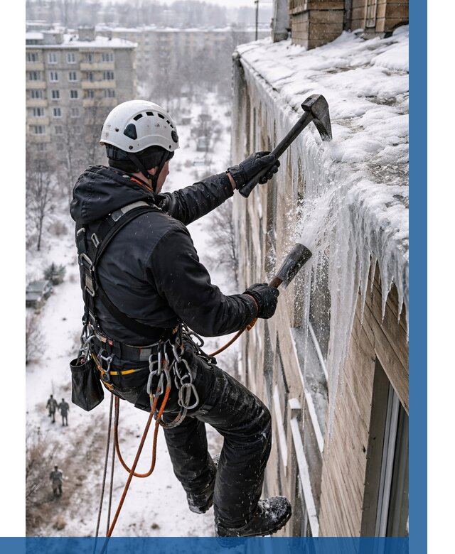 Сбивание сосулек с крыши в Донецке по цене от 4927 р. | ВЫСОТНИК-Днк