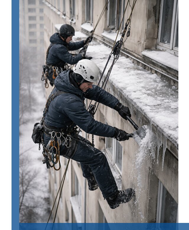 Удаление наледи и сосулек с карнизов в Донецке профессионально