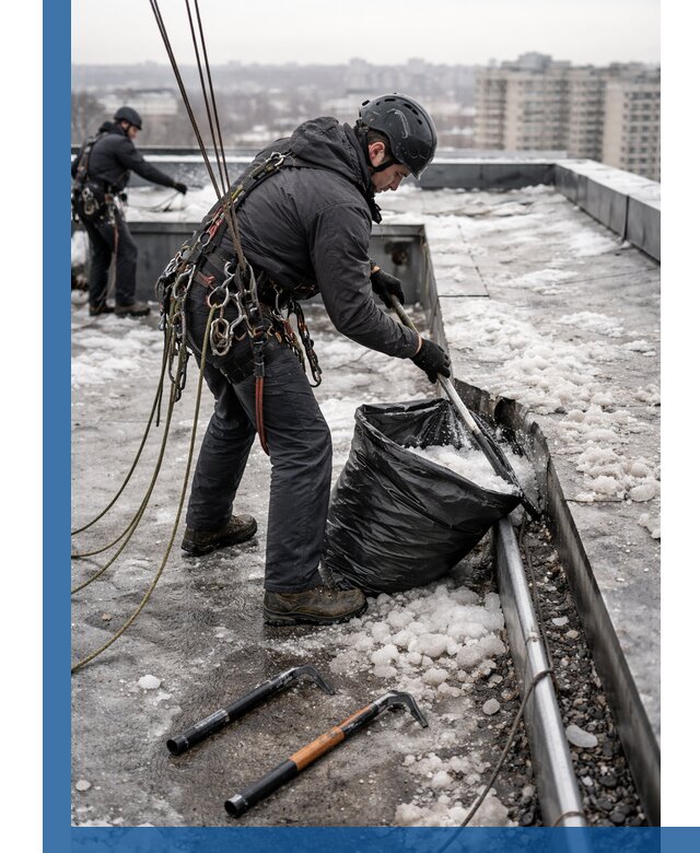 Аварийная очистка кровли в Донецке от промальпинистов
