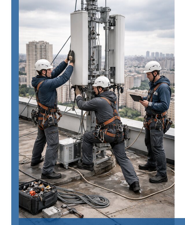 Монтаж антенн связи на крыше в Донецке с вводом в эксплуатацию