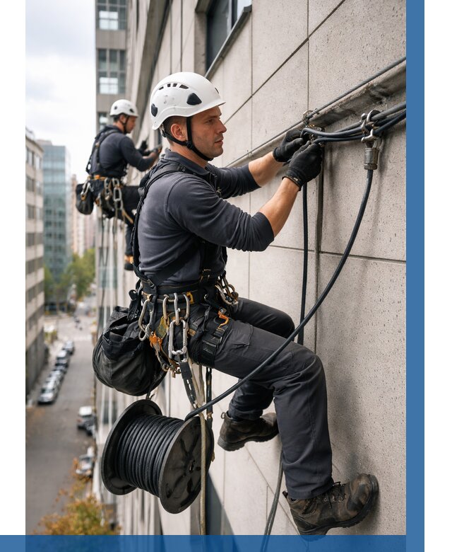 Прокладка кабеля по фасаду в Донецке от 383 р. | ВЫСОТНИК-Днк