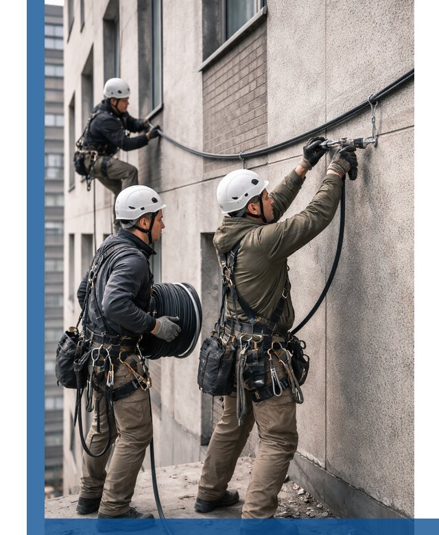 Прокладка кабеля по фасаду в Донецке, профессиональный монтаж