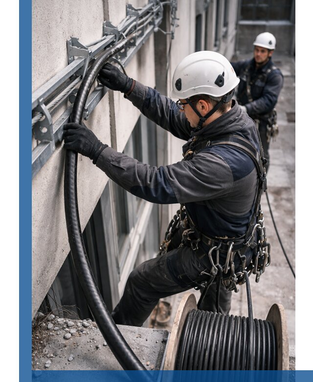 Протяжка кабеля питания на высоте в Донецке с гарантией безопасности и качества