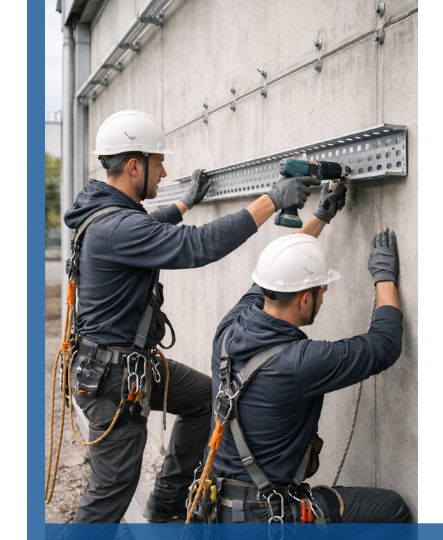 Монтаж кабельных лотков на фасаде зданий в Донецке с гарантией