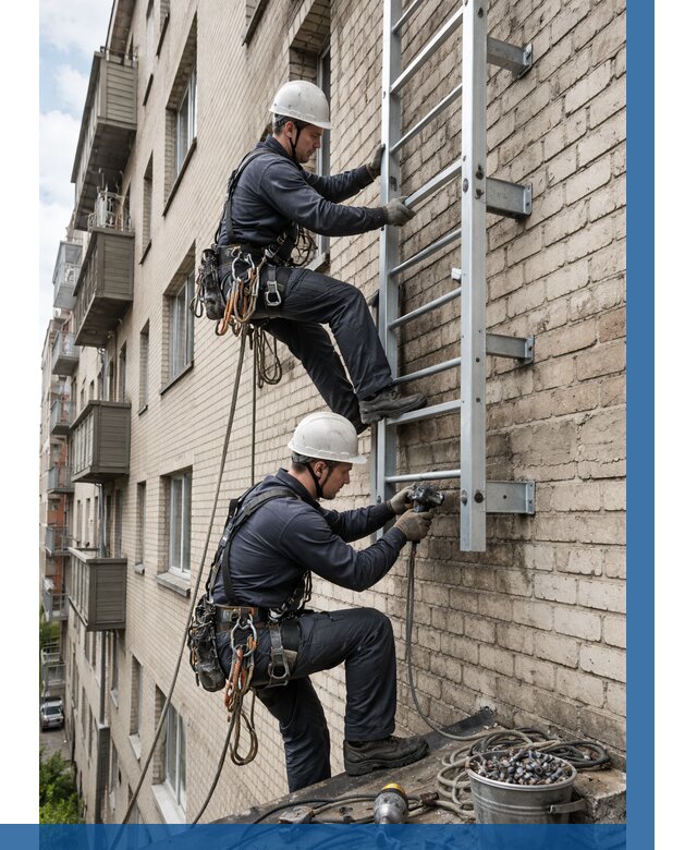 Монтаж пожарной лестницы в Донецке от 27370 р заказать у ВЫСОТНИК-Днк