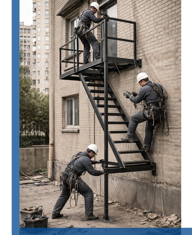 Монтаж пожарной лестницы в Донецке, установка и крепление