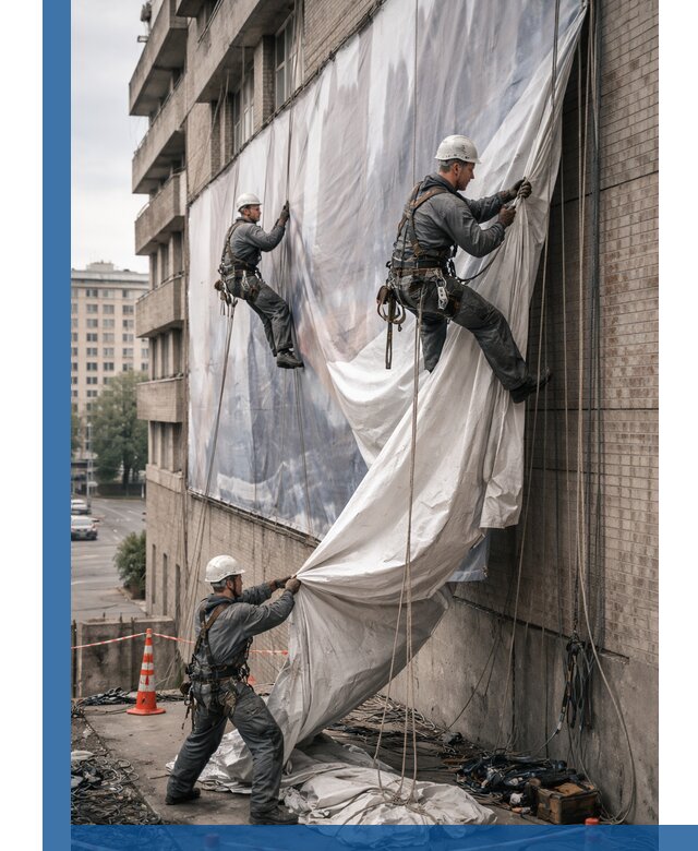 Демонтаж баннеров с фасада в Донецке оперативно и безопасно