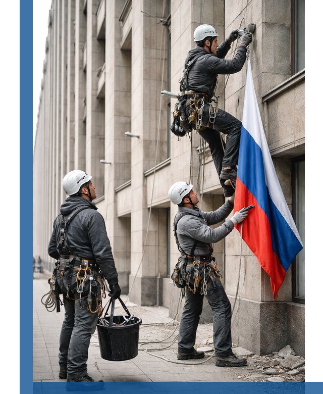 Профессиональная установка флагов на фасаде в Донецке