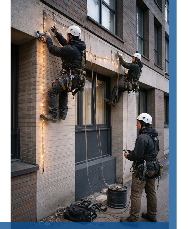 Монтаж гирлянд на фасаде в Донецке от 3832 р. | ВЫСОТНИК-Днк