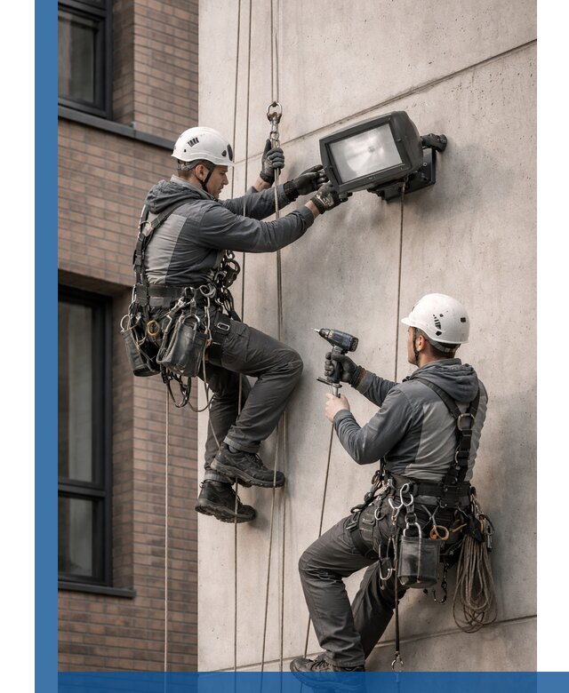 Профессиональный монтаж фасадных прожекторов в Донецке под ключ