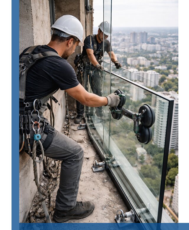 Монтаж стеклянных ограждений под ключ с гарантией в Донецке
