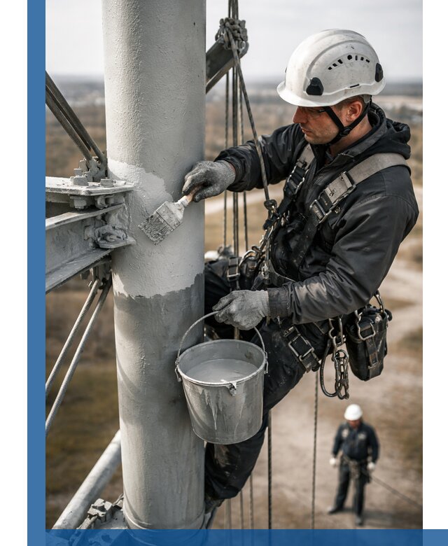 Покраска мачт связи в Донецке промышленными альпинистами