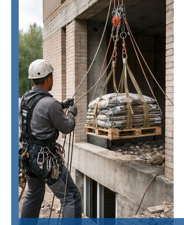 Подъем материалов на этаж веревками в Донецке оперативно