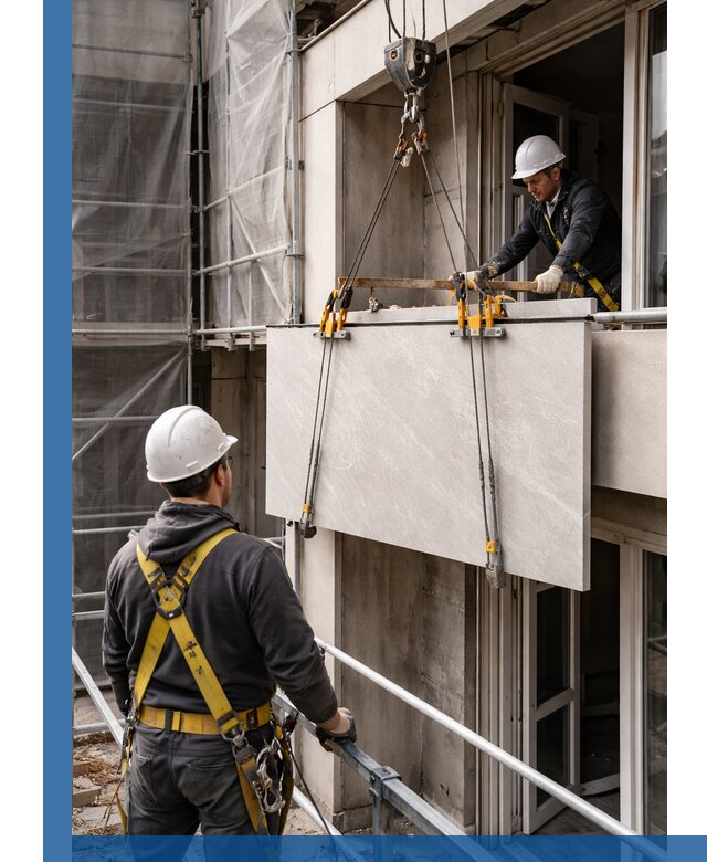 Подъем керамогранита на этаж в Донецке грузчиками и техникой