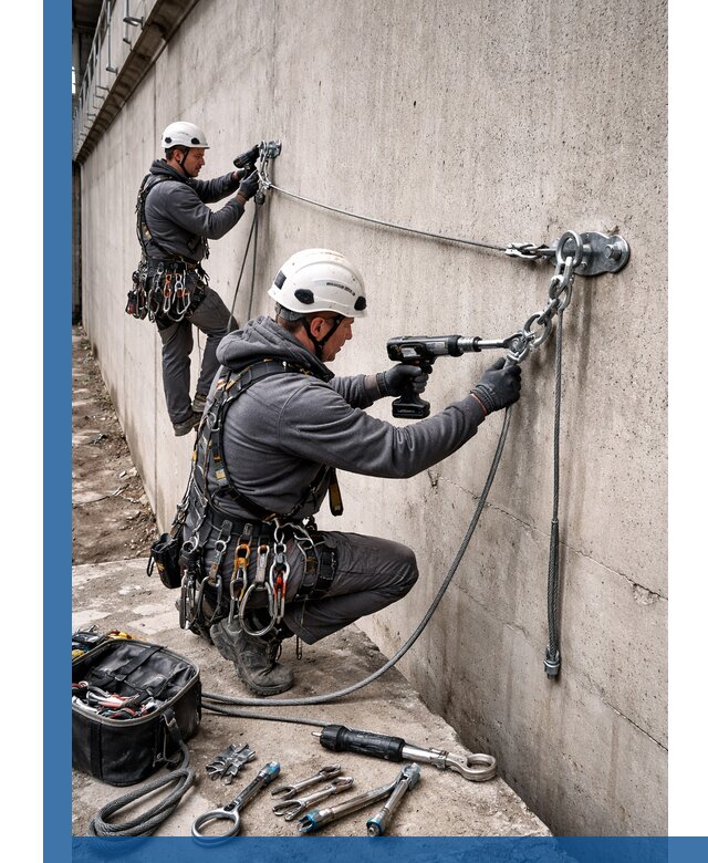 Монтаж анкерных линий высотной безопасности в Донецке