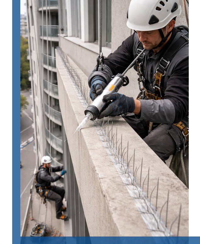 Установка шипов от птиц на фасадах и кровлях в Донецке